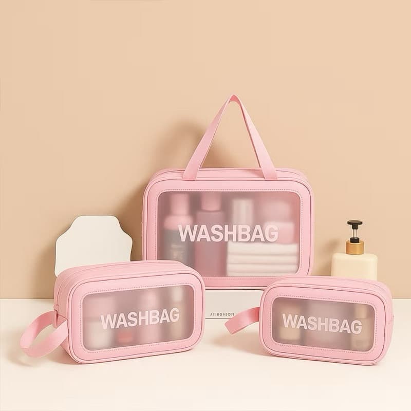 KIT 3 Necessaire Maquiagem Transparente WashBag A Prova De Água