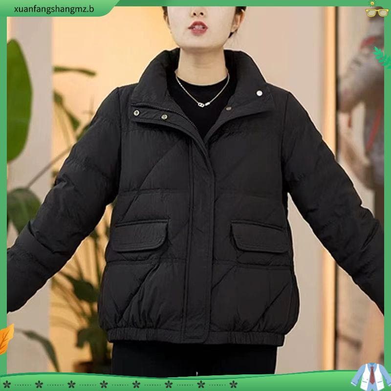 Jaqueta acolchoada curta inverno novo estilo acolchoado jaqueta para baixo moda gola solta pequena jaqueta acolchoada qu