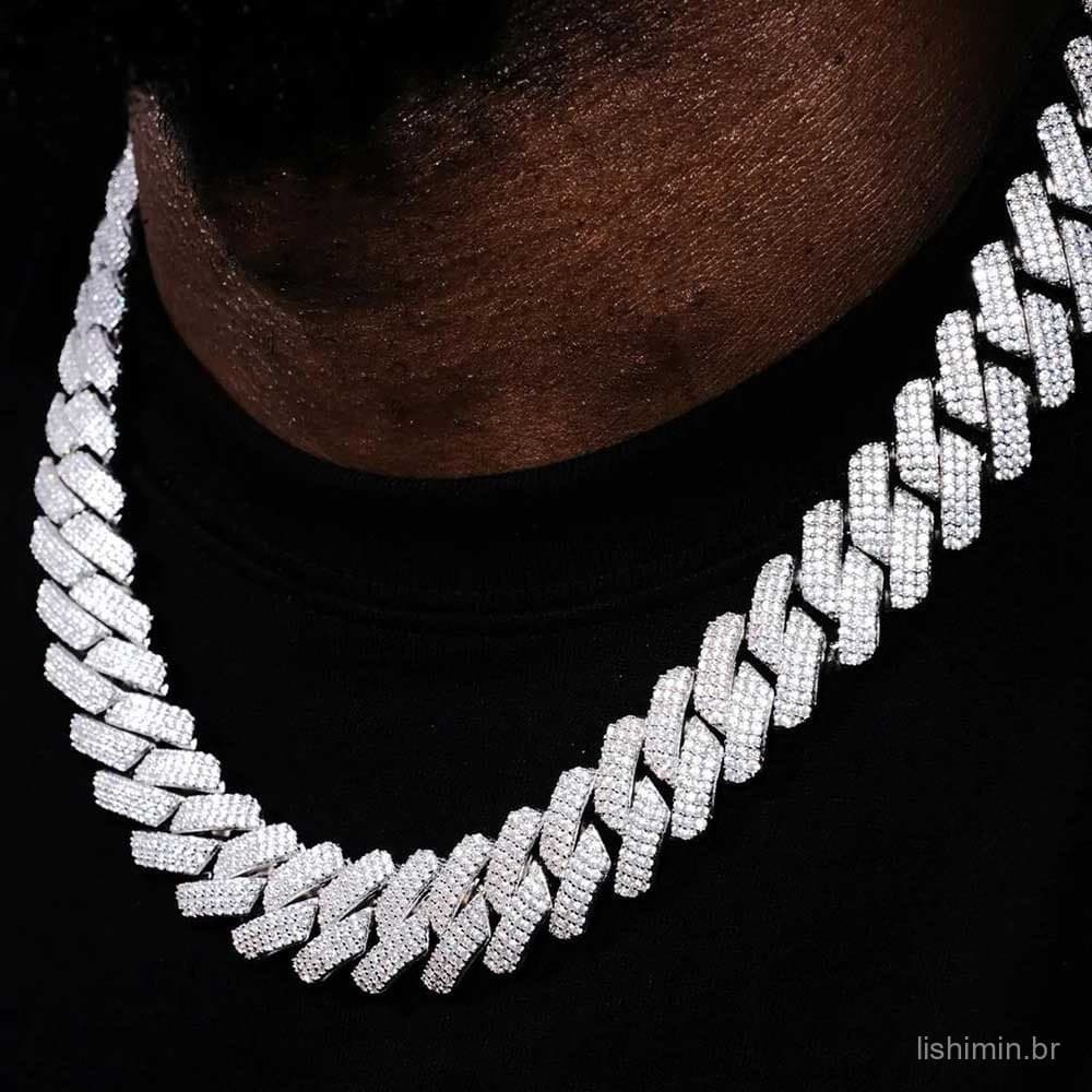 Colar masculino de corrente cubana de 20mm, gargantilha cravejada de diamantes, com zircônia cúbica fixa, joia de alta q