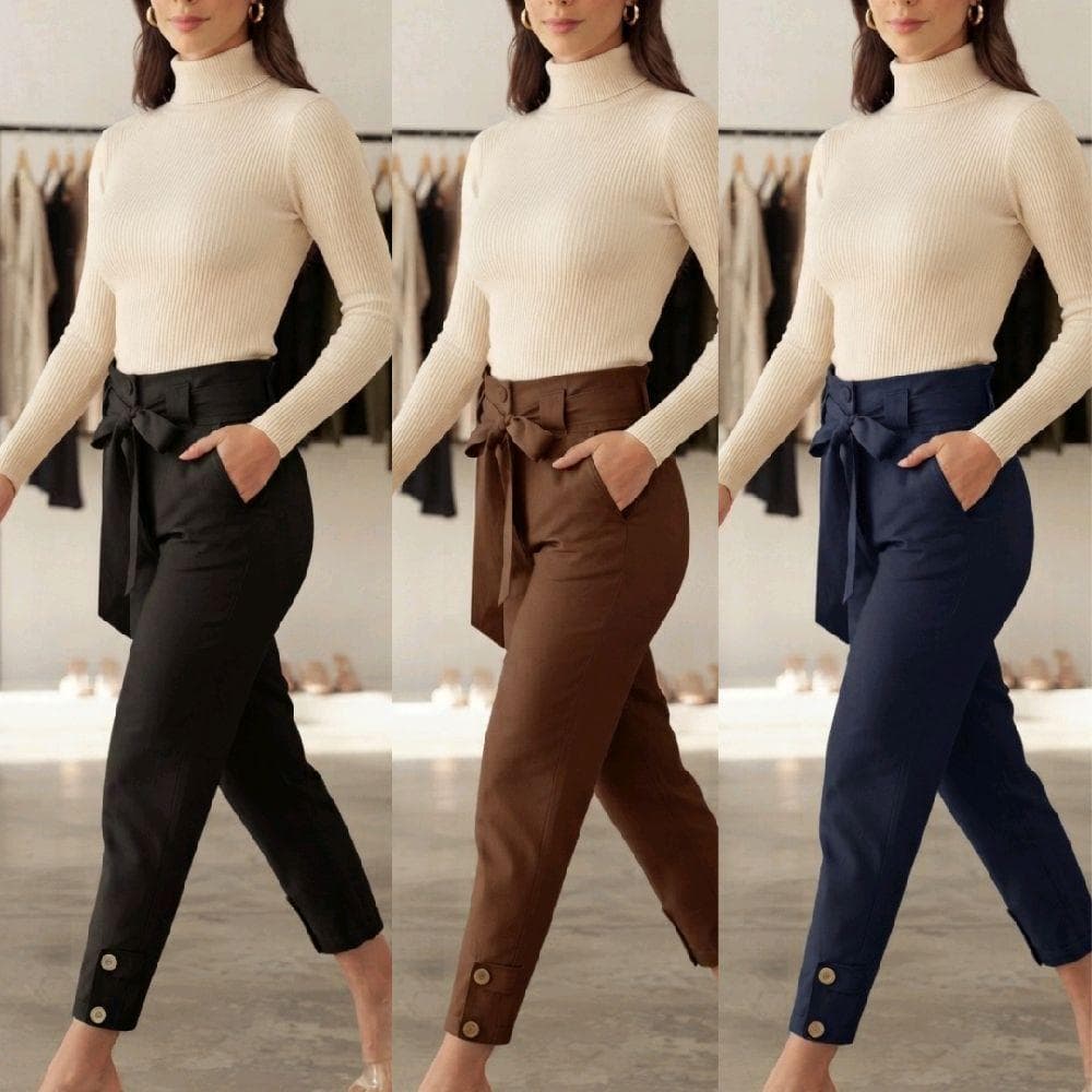 Calça Feminina Senoura  tendencia Modelo Pantacourt C/ Bolso Cinto Marrante Zero Transparência