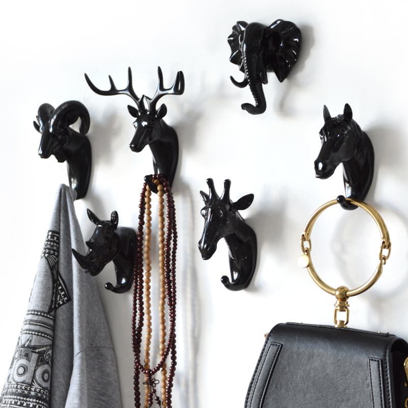 Gancho autoadesivo sem perfuração europeu criativo decoração de parede pendurado cabeça de veado elefante cavalo rinocer