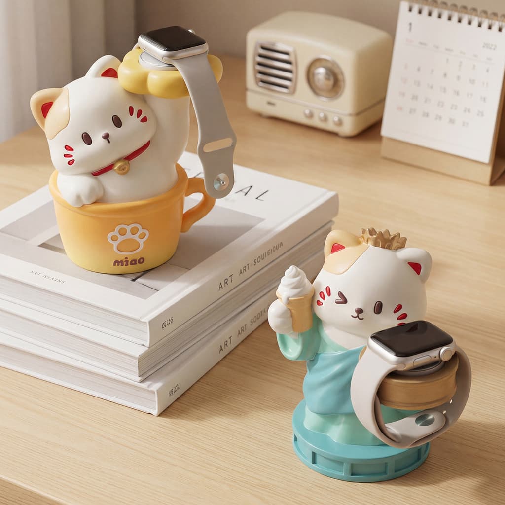 Suporte Organizador Apple Watch Gato Fofo Decoração Mesa Escritório Enfeite Mesa Porta Canetas Fofo Organizador de