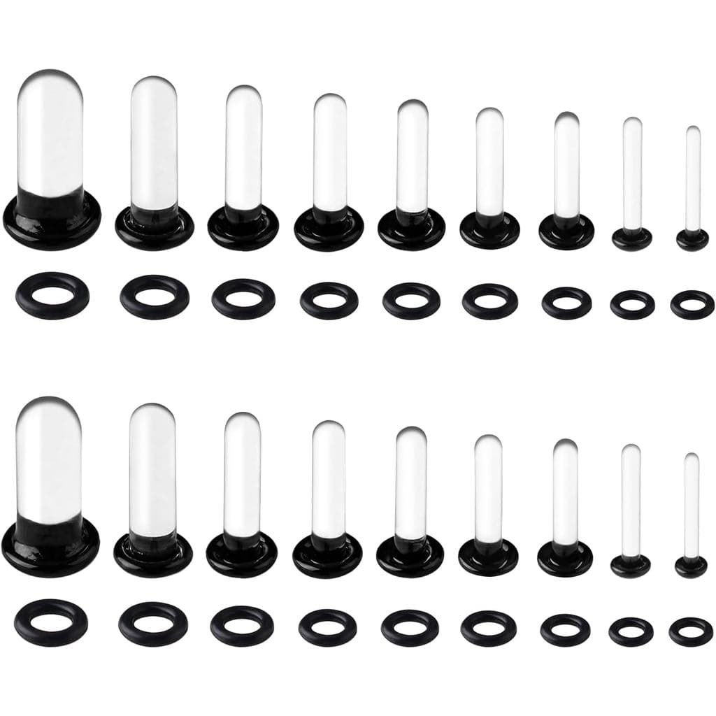 18 Peças de Plugues de Vidro para Orelha, Kit de Expansão de Orelha 14G-1G, Plugues de Vidro com Anéis O-Ring para Expan
