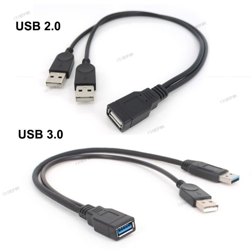 USB 2.0 3.0 A Fêmea Para Duplo Macho 2 Fonte De Alimentação Divisor Cabo Extensão Carga Impressoras pc 30BR1