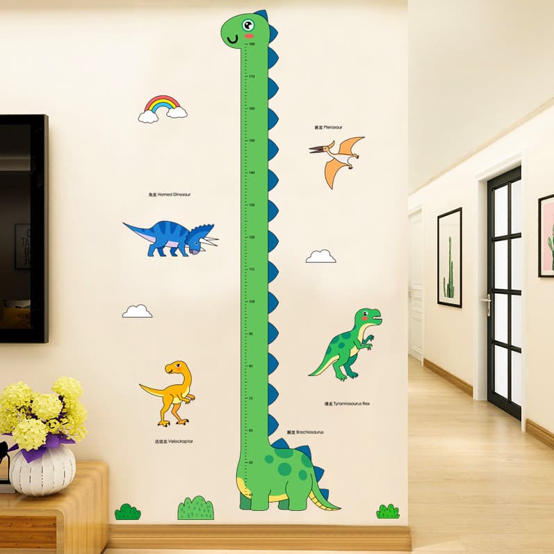 Dinossauro quarto das crianças dos desenhos animados altura adesivos decoração de parede registro bebê altura adesivos i