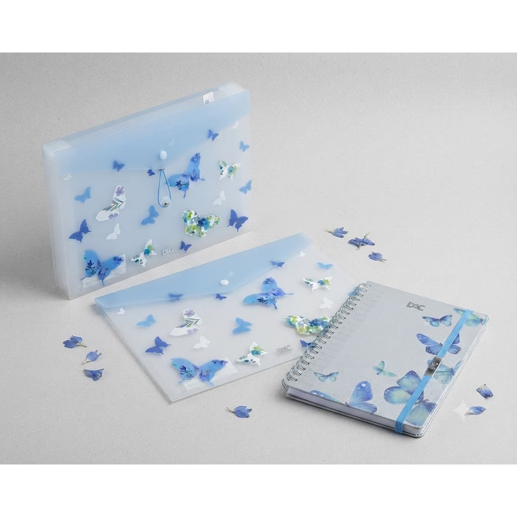 Kit Organização Butterfly DAC – Caderno + Pasta Envelope + Pasta Sanfonada!