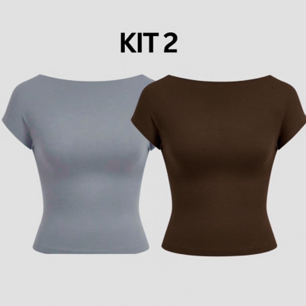 Kit Com 2 Cropped Costa Nua Feminina Ombro a Ombro  Suplex Liso Casual Básic Tecido Duplo