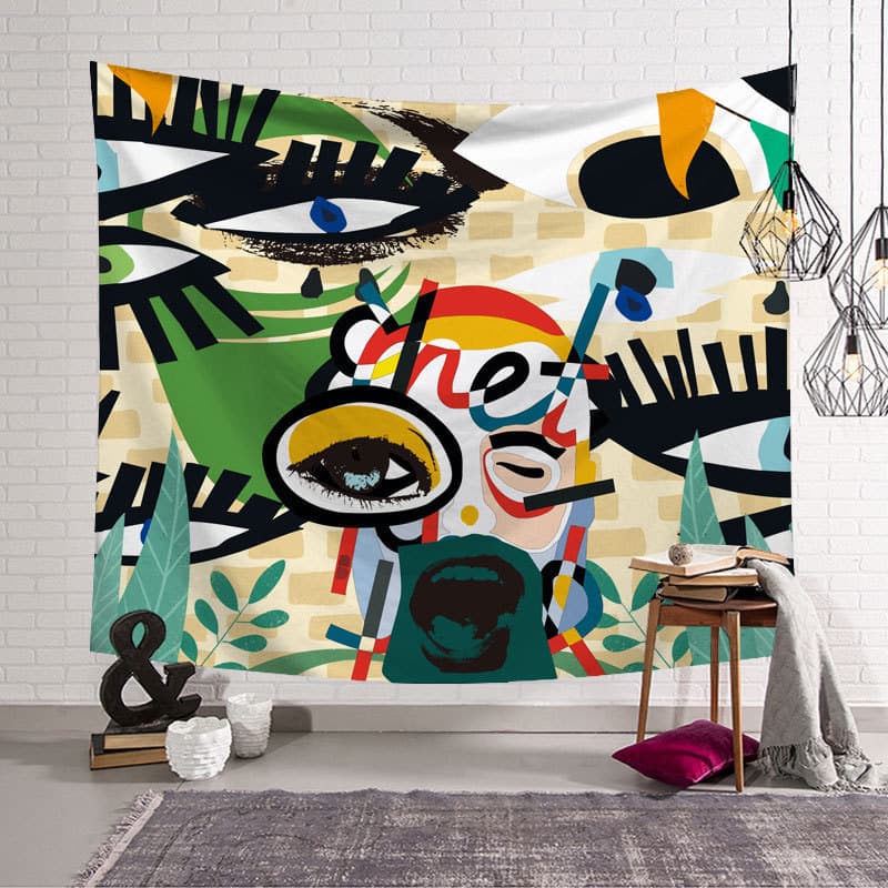 Tapeçaria decorativa com design estampado de plantas verdes, design personalizado, tecido de fundo em estilo nórdico, ta