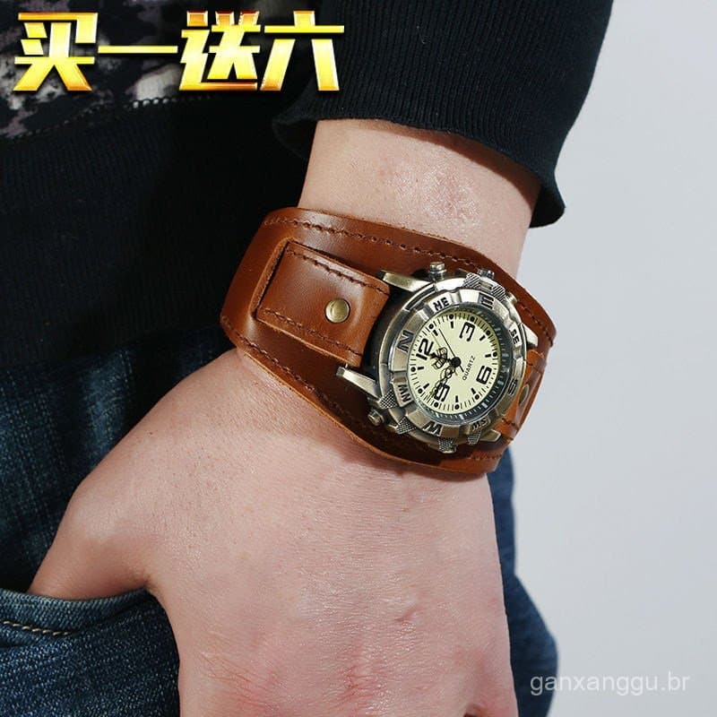 Relógio de venda quente masculino pulseira de couro High-End relógio de quartzo mecânico europeu americano personalidade