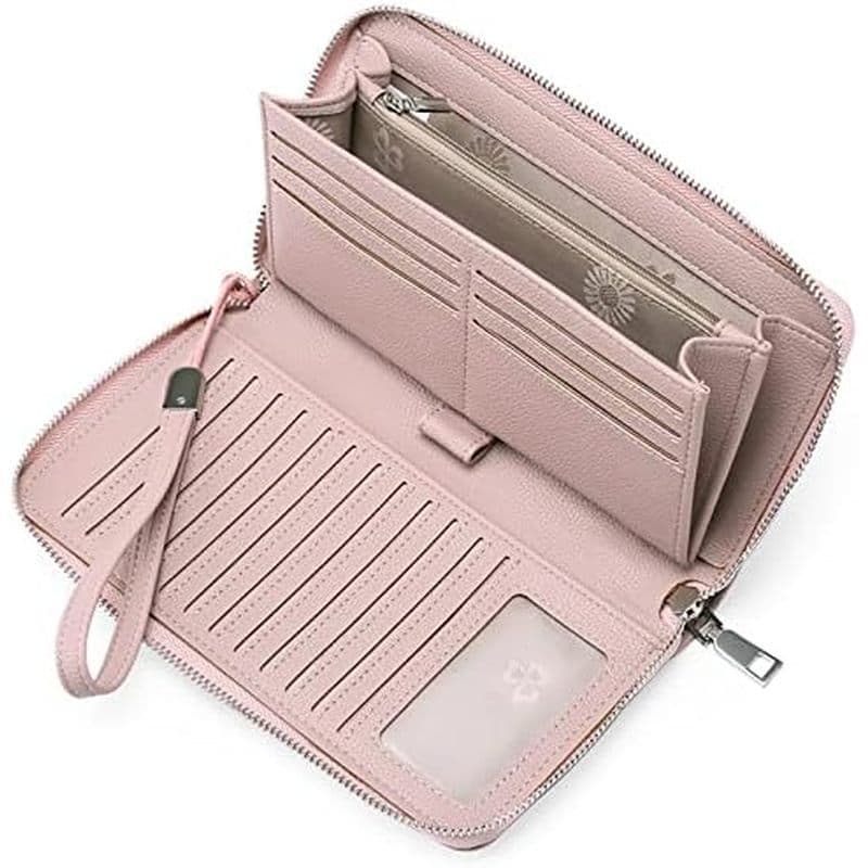 Carteira Feminina GOIACII RFID Com Bloqueio De Couro Zíper Em Torno De Grande Capacidade Bolsa Longa Cartão De Crédito P