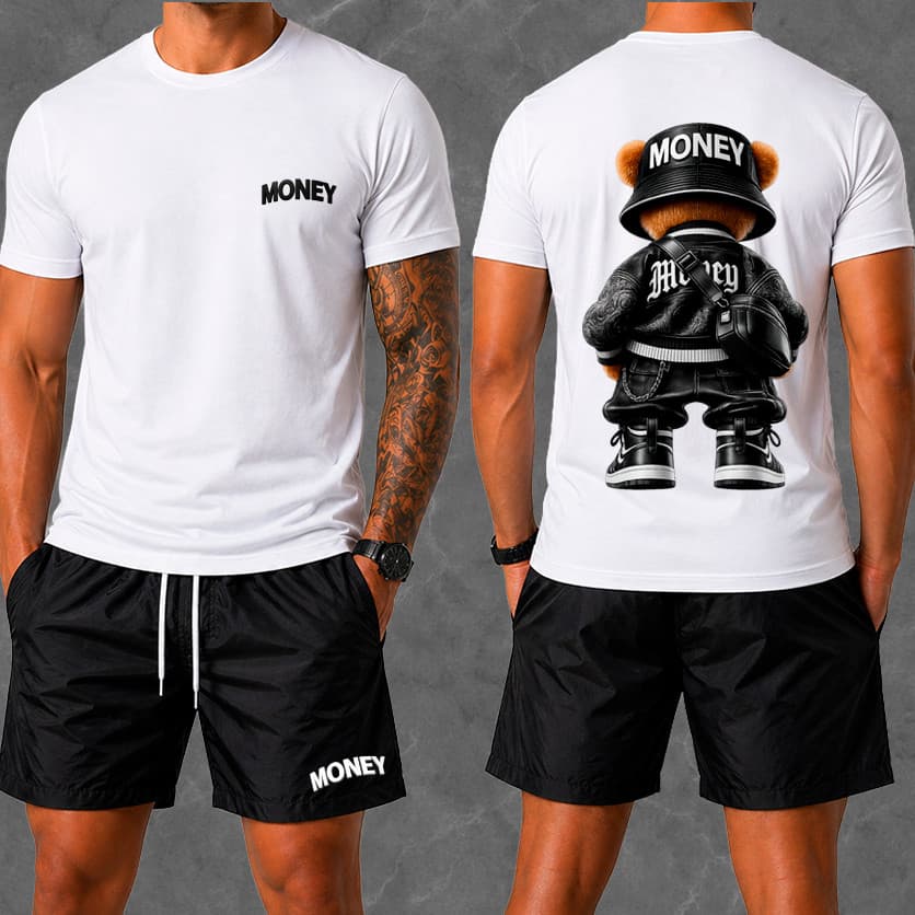 Conjunto Masculino Camiseta 30.1 + Bermuda Tactel Com elastano MONEY streetwear lançamento