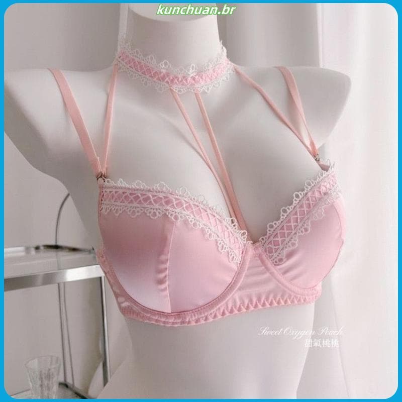 Puro desejo rosa Halter roupa interior feminina seios pequenos reunidos para mostrar seios grandes não vazio copo menina