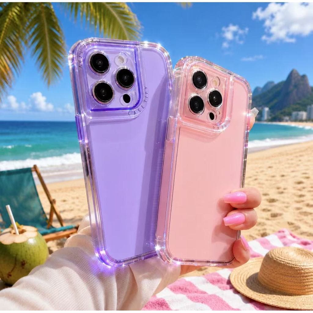 Capinha Transparente Colorida 2 em 1 Anti Impacto com Proteção de Lente para iPhone 11 ao 17 ProMax