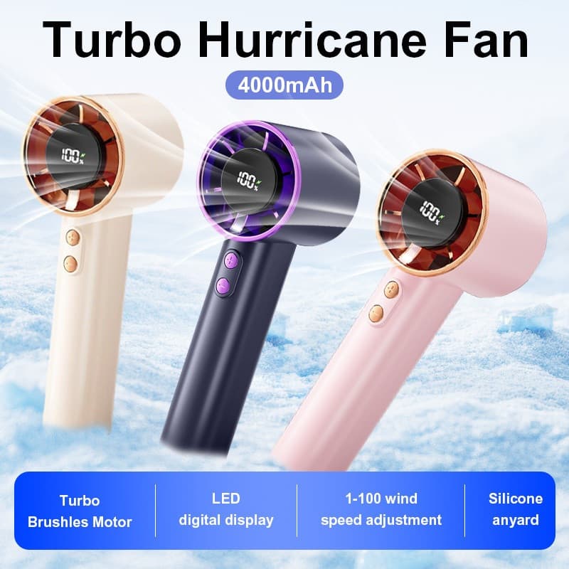 Mini Ventilador Turbo de Resfriamento, Vento Forte, 4000mAh, USB, Durável, Silencioso, Portátil para Escritório e Viagen