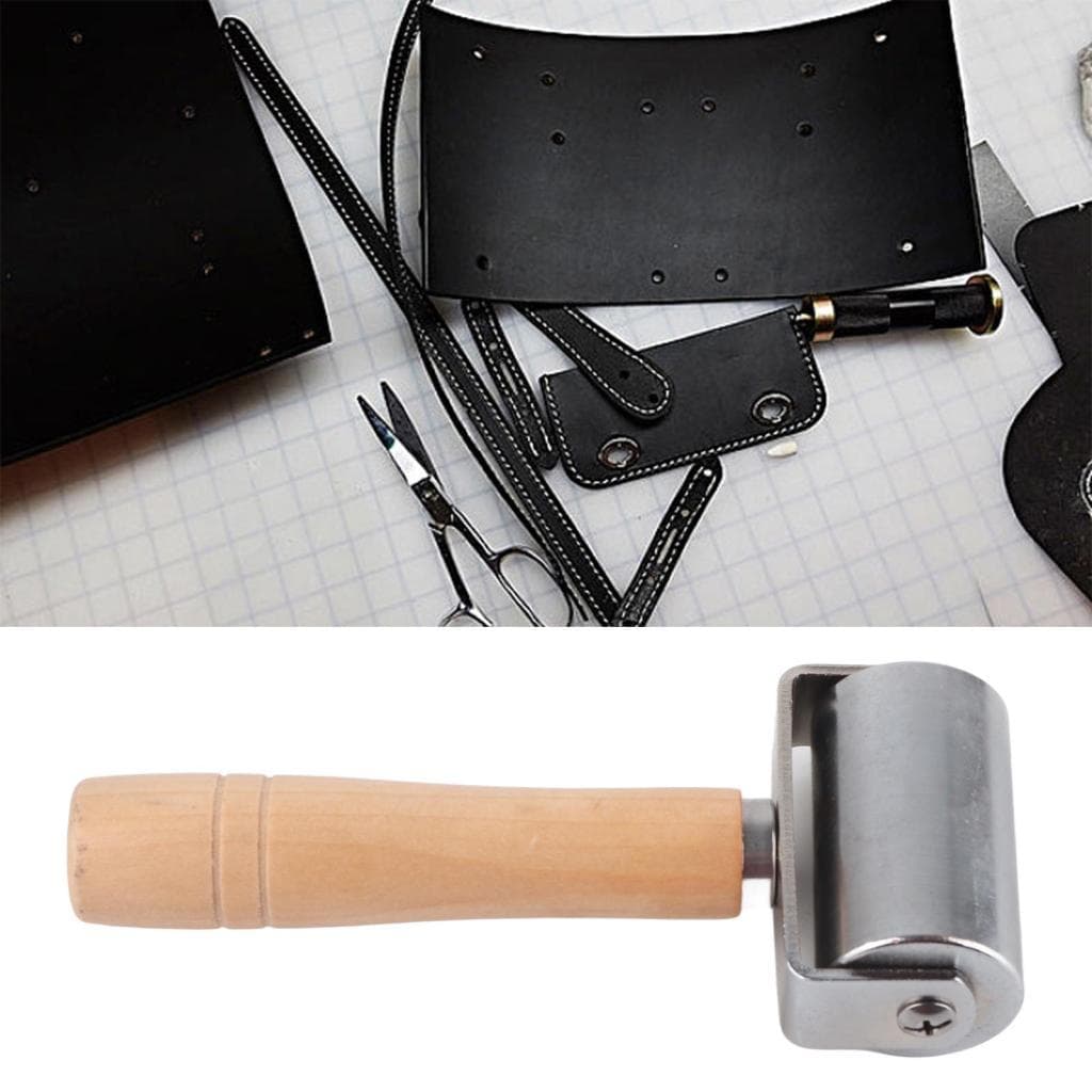 keaostore Acouto : Ferramenta Creaser De Couro Handwork Smoother 35mm Roller Leathercraft Press-Artesanato E