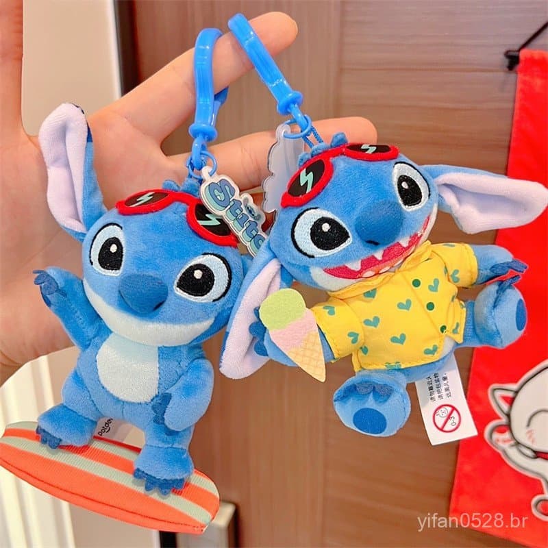 11cm Disney Lilo & Stitch Anime Boneca De Pelúcia Pingente Brinquedo Chaveiro Saco De Presente Acessórios Crianças