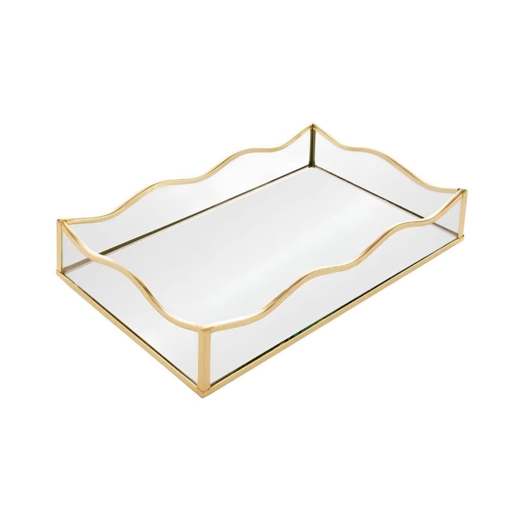 BANDEJA DECORATIVA ESPELHO OCEAN 25X15X4 DOURADA METAL LYOR