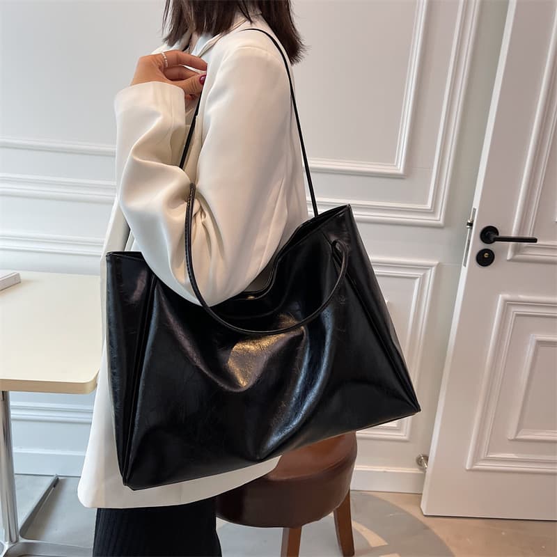 Bolsa De Ombro Feminina De Grande Capacidade Retrô Monocromática Com Padrão De Mármore Mensageiro