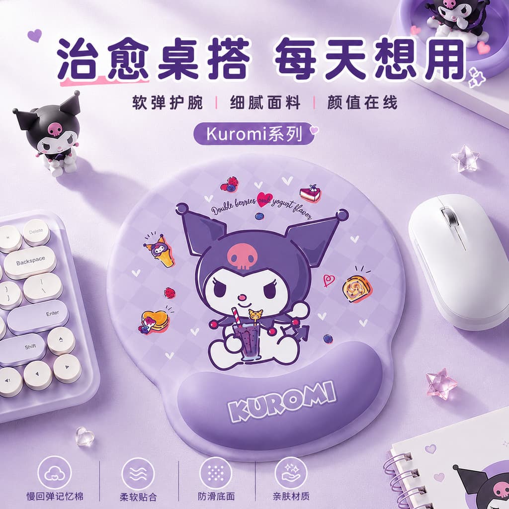Tapete de rato de pulso Kuromi bonito desenho animado tapete de mesa para Laptop