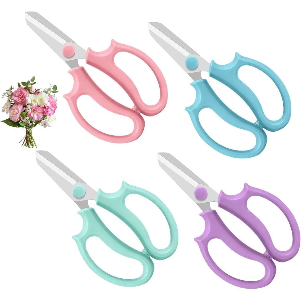Conjunto de 4 tesouras para flores, tesouras florais de aço inoxidável, tesouras de poda para jardim, com cabo confortáv