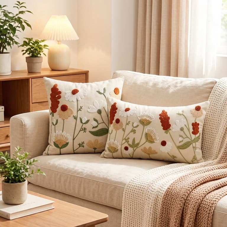 Capa de almofada bordada floral mais vendida, edição de primavera, estilo moderno minimalista, capa de almofada para sof