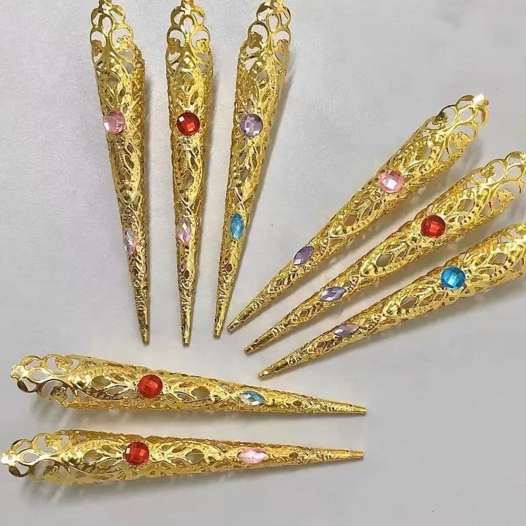 Cross-Border no exterior atacado conjunto infantil novo estilo unhas mil mãos Guanyin escola dourado unhas longas palco