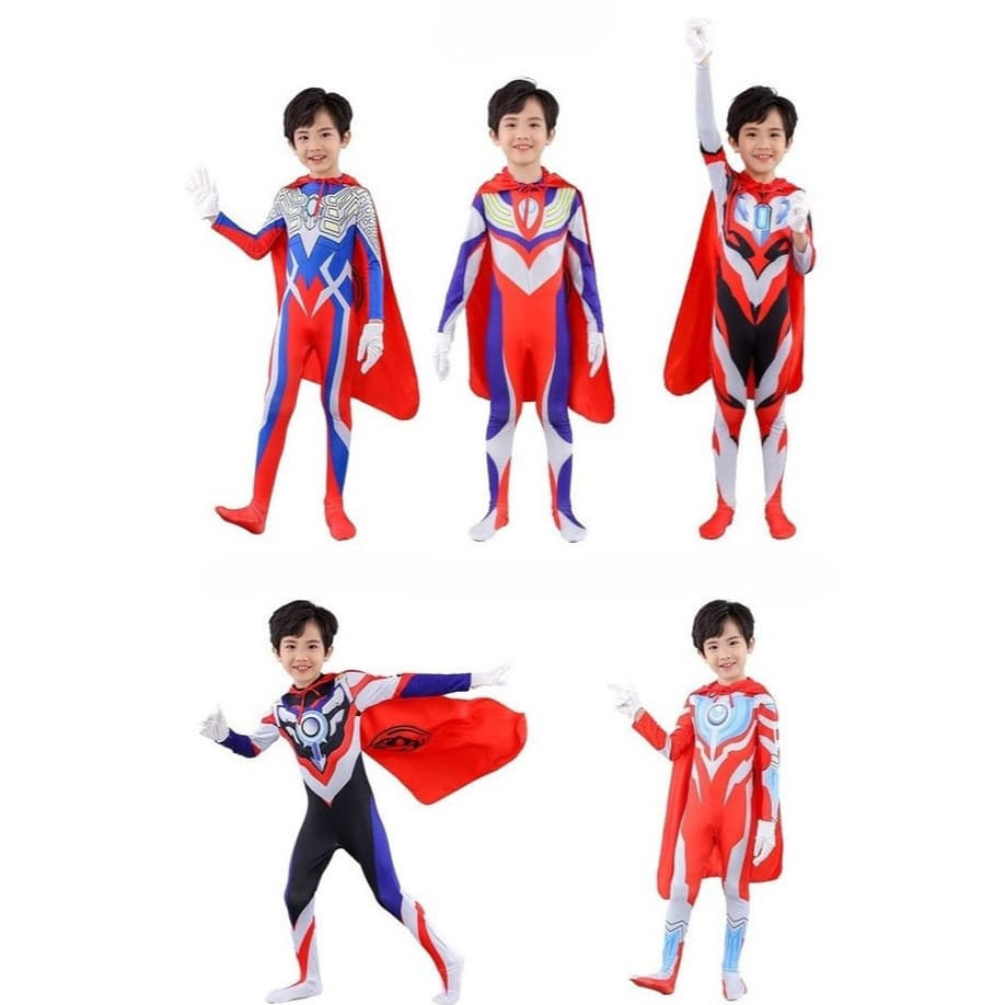 2-12 anos de idade crianças Ultraman Cosplay moda confortável macacão terno