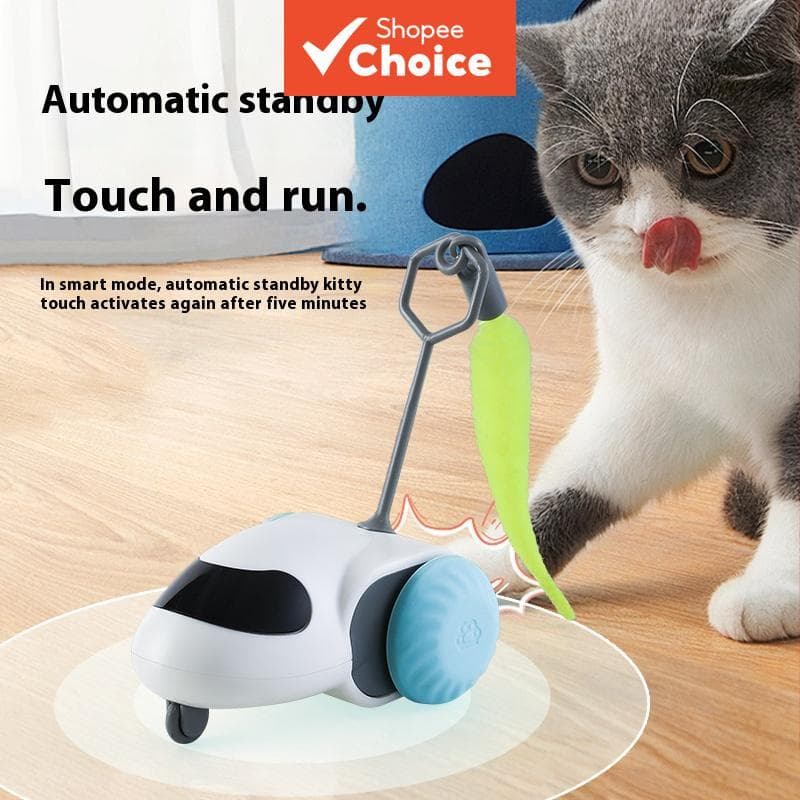 Brinquedo Automático para Gatos: Carro interativo ativado por toque, com varinha de penas para gatos brincarem sozinhos
