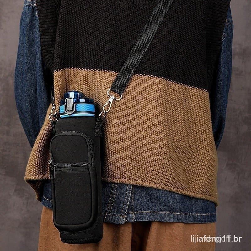 Suporte para Garrafa de Água com Suporte para Telefone Portátil e Bolsa Isolante, Alça Ajustável/Várias Opções de Cores