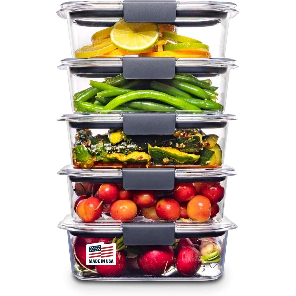 Recipientes de Armazenamento de Alimentos Rubbermaid Brilliance em Plástico Tritan, Livres de BPA, com Tampas Herméticas