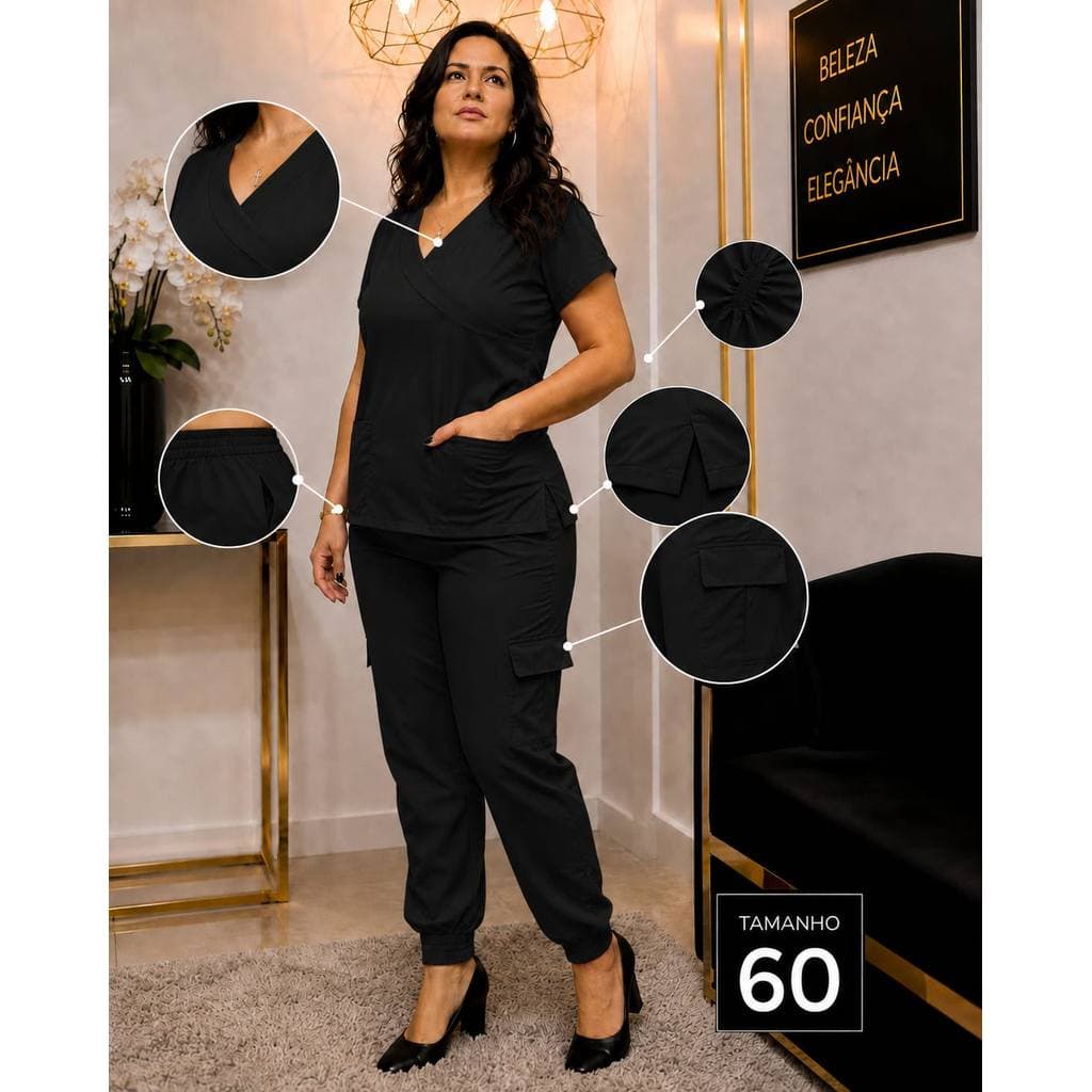 Scrub Feminino Neo Premium Preto com Elastano Pijama Cirúrgico P ao G5