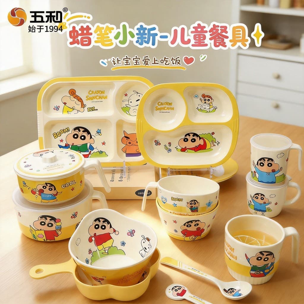 Wuhe Crayon Shin-Chan utensílios de mesa para crianças de qualidade alimentar, tigela fofa para crianças, tigela de arro