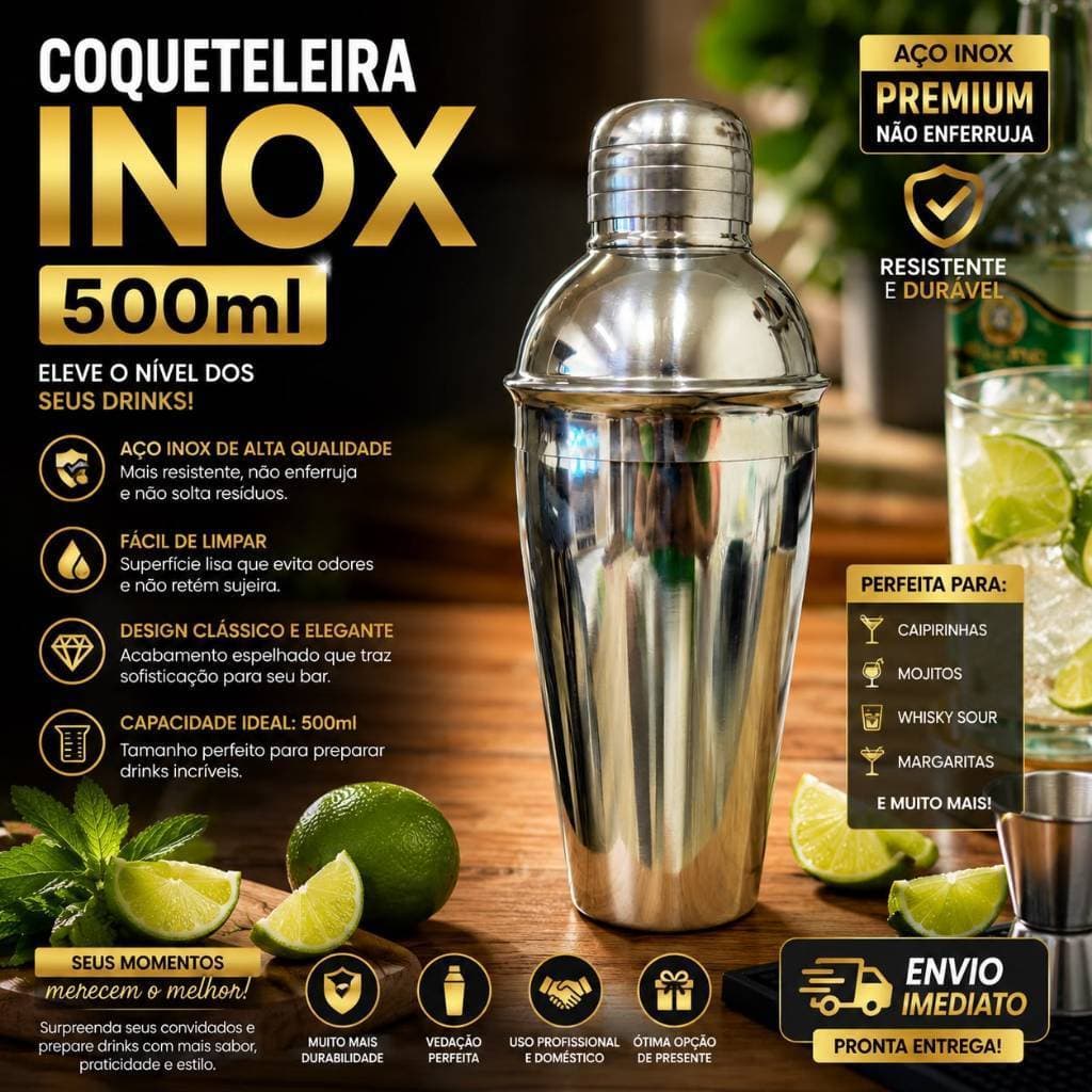 Coqueteleira Inox 500ml Bartender Drinks Caipirinha Bar