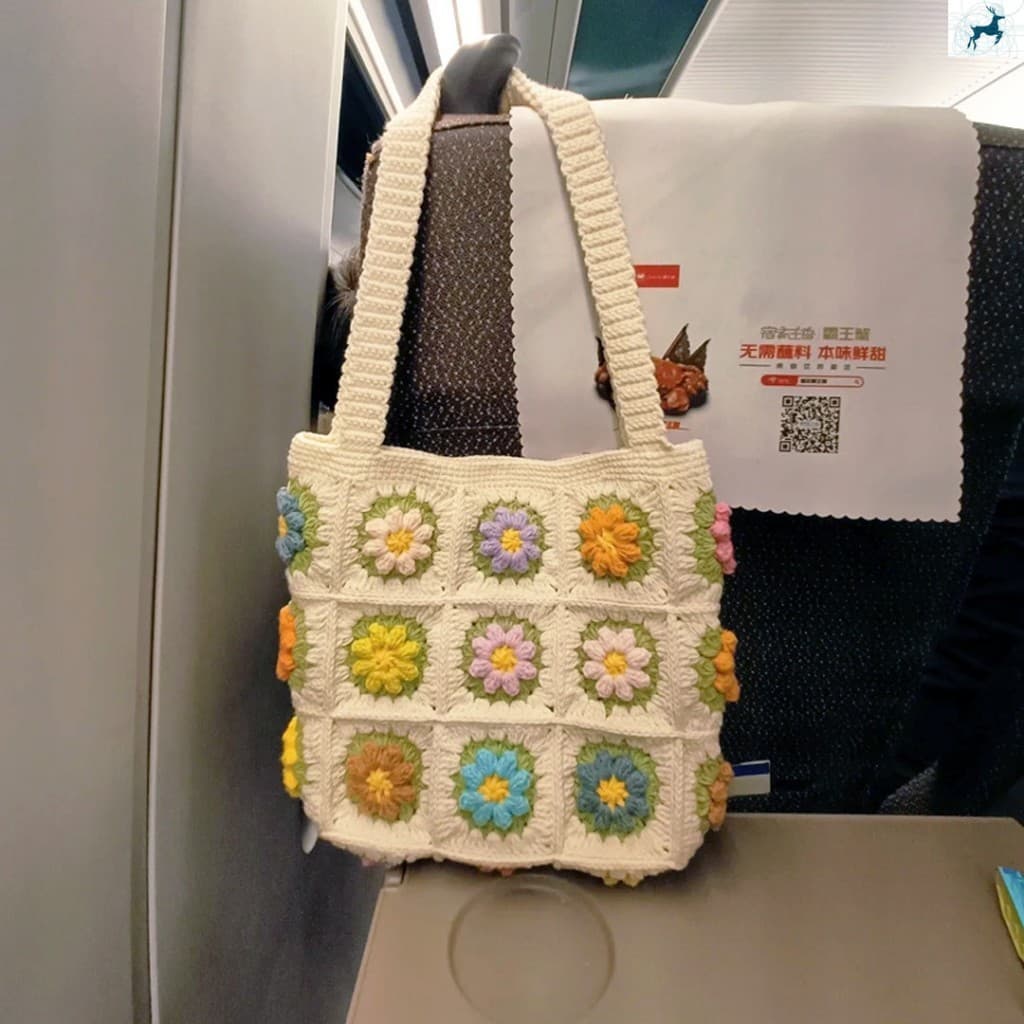Bolsa De Lã De Crochê Tricotada À Mão-Padrão De Vovó Grande Presente DIY Para Aniversário De Namorada