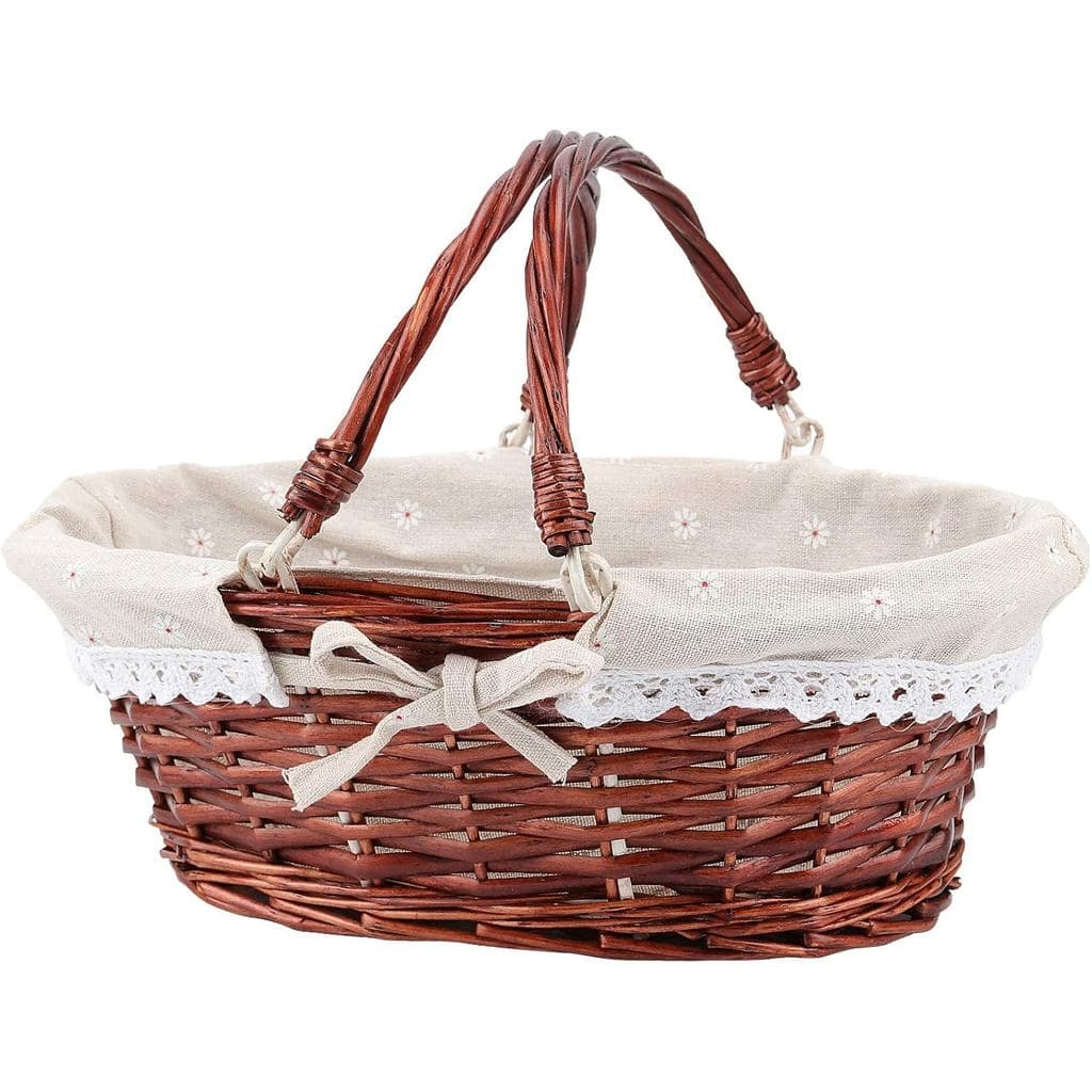 HOZEON Cesta de Vime Natural Tecida, 14,1 x 11 x 6,7 Polegadas, Cesta Premium de Salgueiro com Alça e Forro de Tecido de