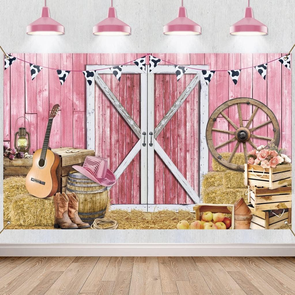 Banner de Cowgirl Ocidental, Decoração de Festa de Cowgirl, Fundo para Fotografia com Tema de Casa de Madeira Rústica Oc
