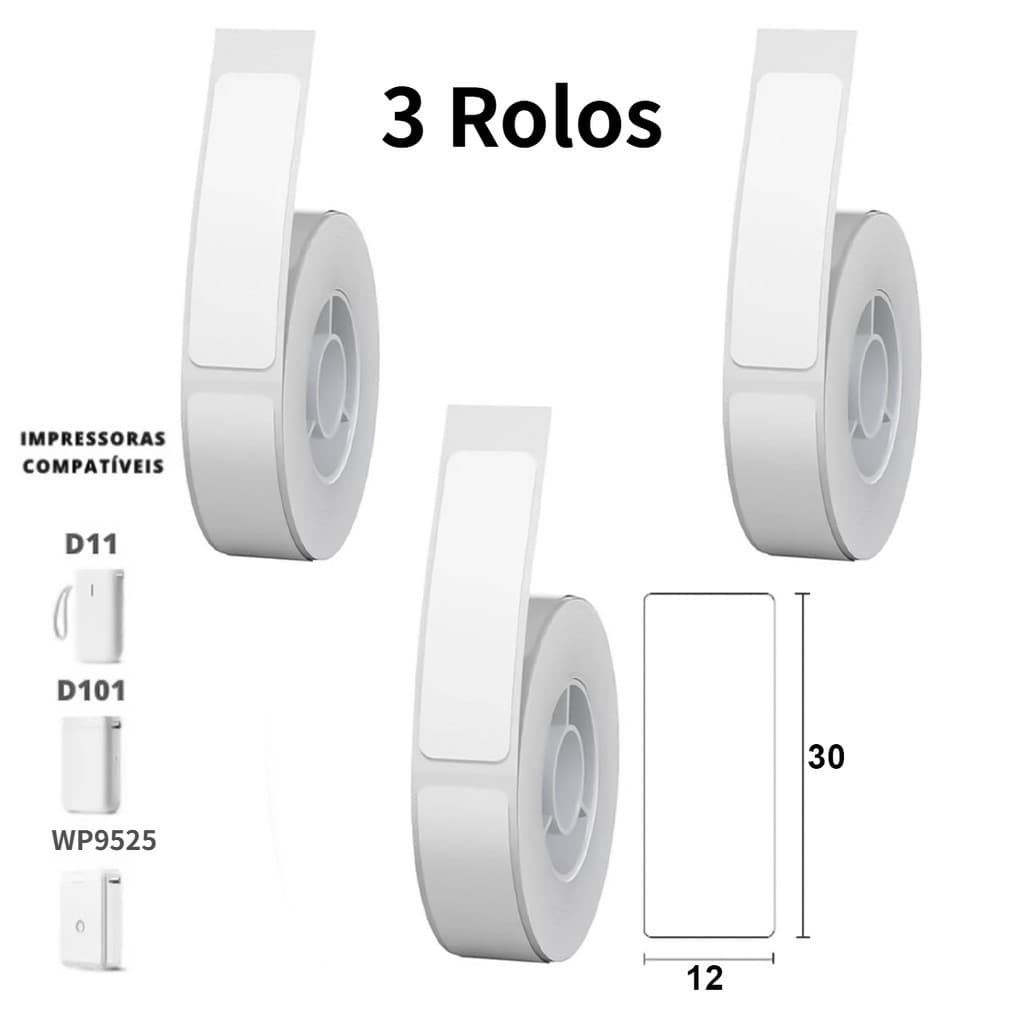 3 Rolo Etiqueta Niimbot WP9525 D101 D11 12x30mm (180pçs)