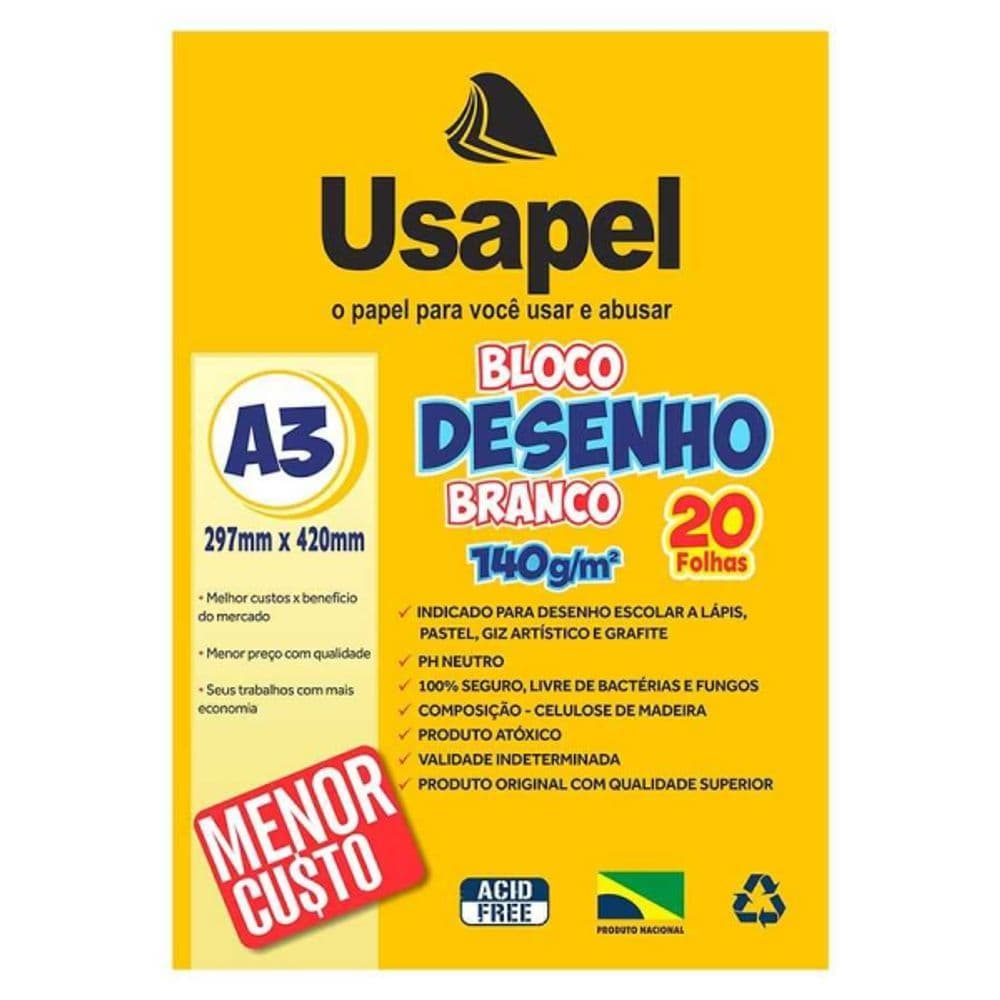 BLOCO DESENHO A3 140G 20F USAPEL - BRANCO