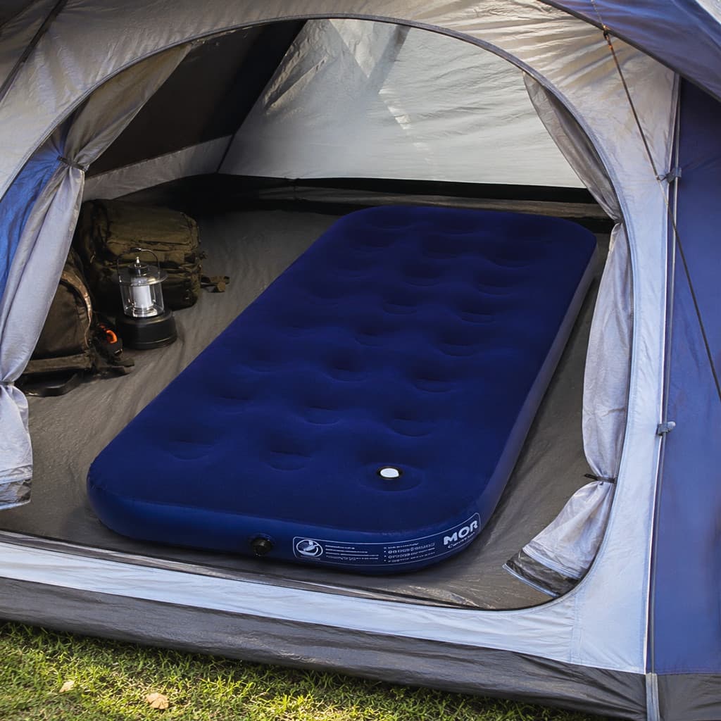Colchao Inflavel Solteiro Mor Azul com Fole Embutido Camping Viagem