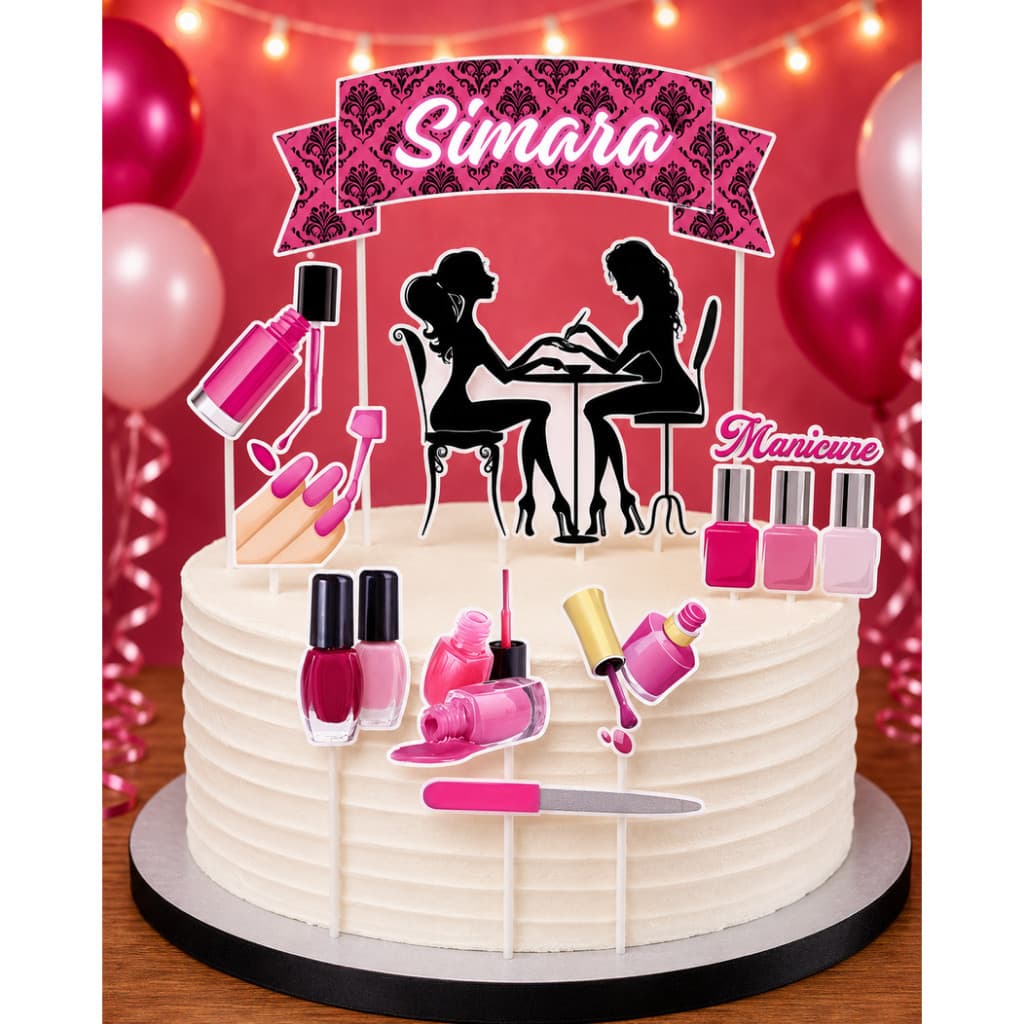 Topo de Bolo Topper Personalizado com Nome e Idade - Profissão Manicure