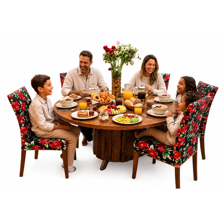 Capa de Cadeira Estampada Floral em Malha Kit 4 Peças Elástica Ajustável Lavável Proteção para Cadeiras Sala de Jantar