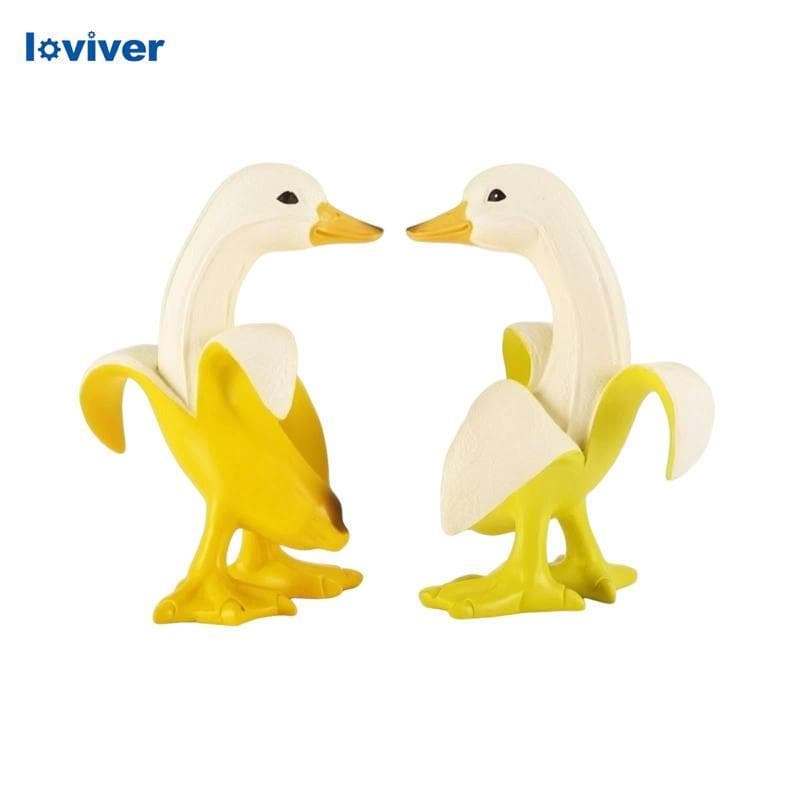 2 Peças Estátua De Pato Banana Peculiar Divertido Estatueta De Aves Escultura Decoração Fofa Para Prateleira , Escritóri