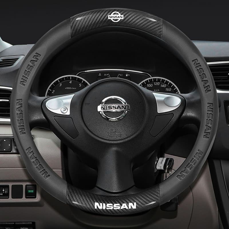 Capa de volante em couro de fibra de carbono Nissan Navara X-trail D22 Qashqai March Laniao Sunny