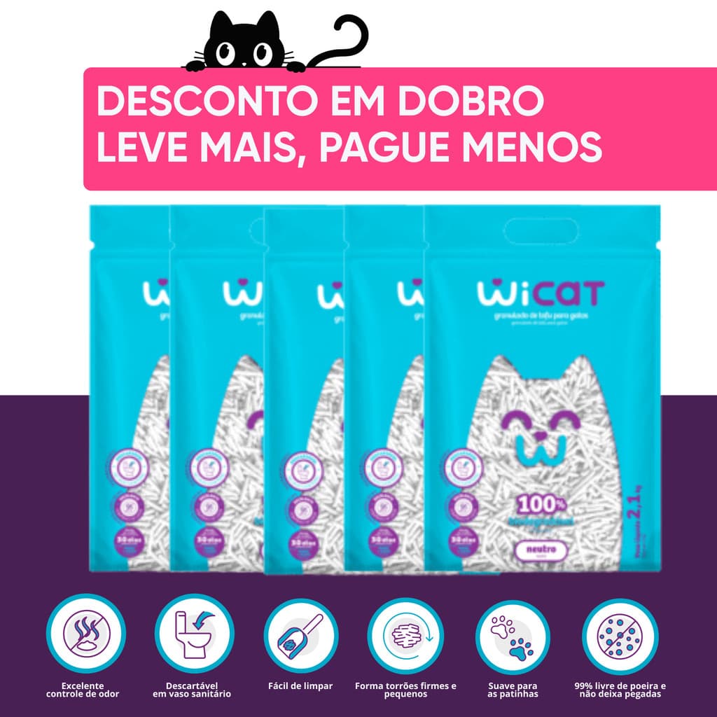 Kit Areia Higiênica De Tofu Wicat Neutro 2.1kg Cada Biodegradável Leve + Pague -