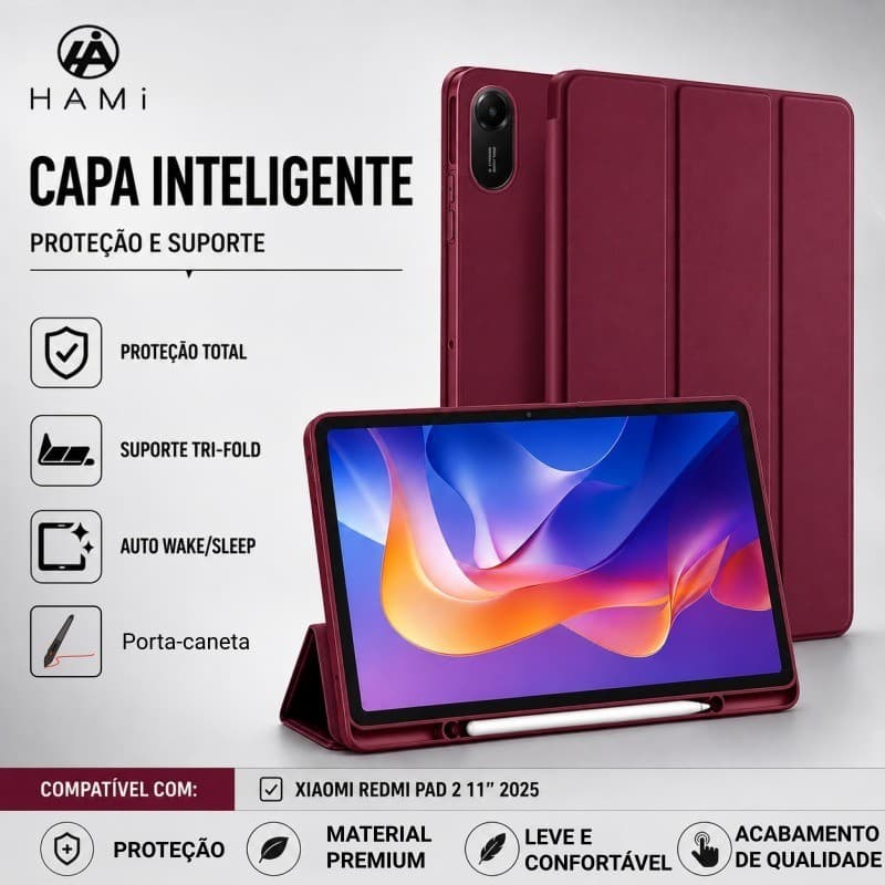 HAMI Capa para Redmi Pad 2 2025 Silicone Premium com Suporte caneta，Liga/Desliga Automático
