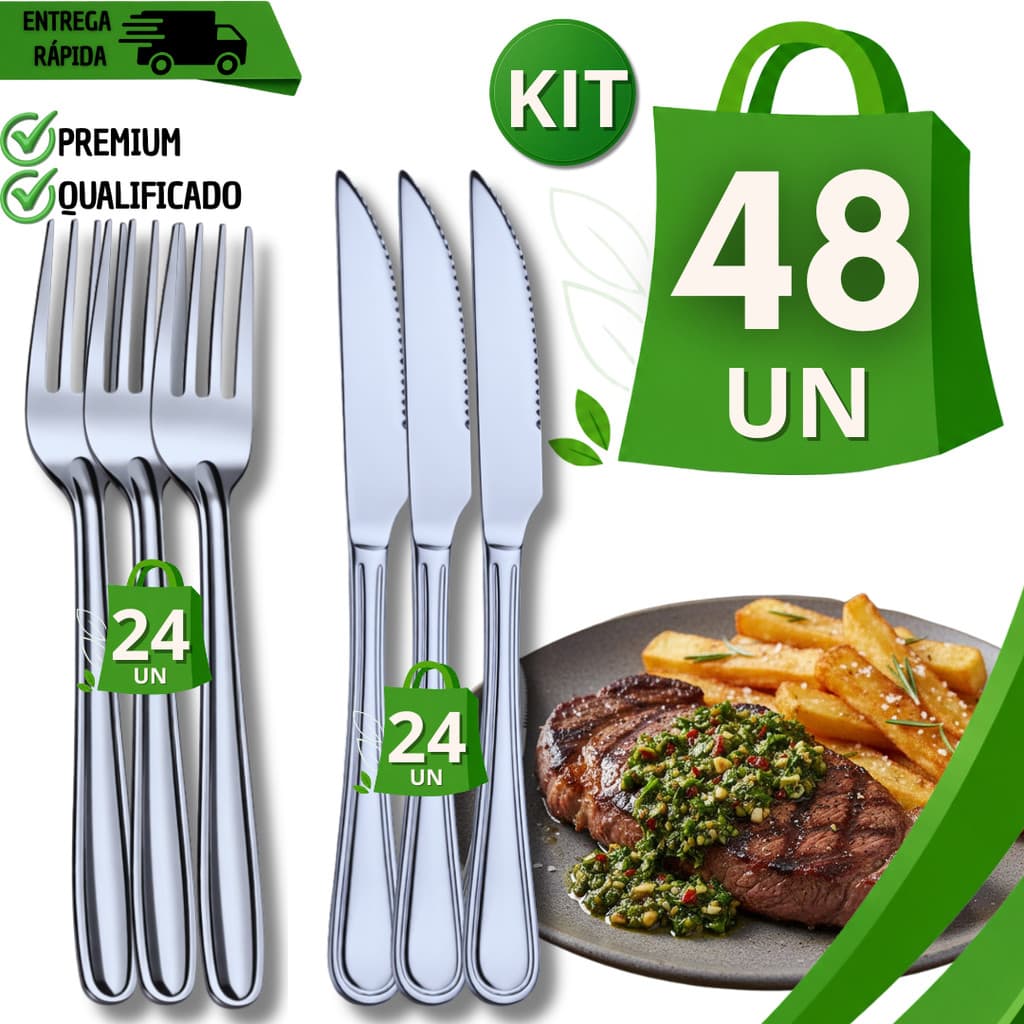 Jogo Faqueiro Casa Cozinha Garfo Faca Aço Inox Kit Talheres Para Bar Restaurante Buffet Festas