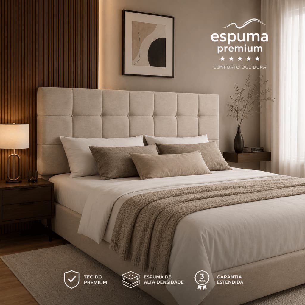 Cabeceira Bia Estofada em Linho para Cama Box Queen 1,60m Espuma Ortobom - Envio Imediato