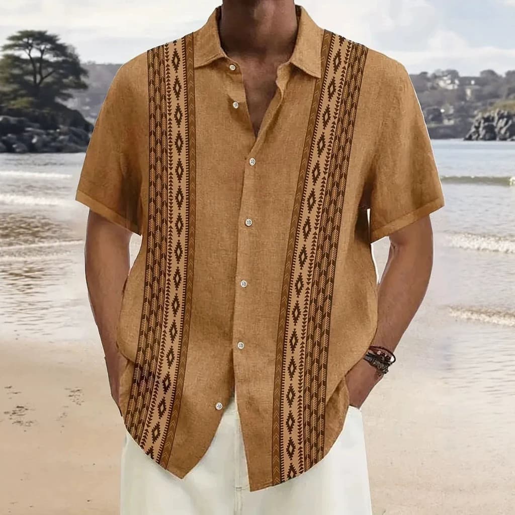 Camisa Masculina Respirável Praia Listrada Camisa Floral Masculina de Manga Curta