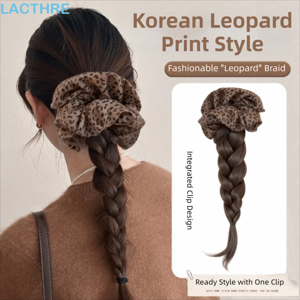 LACTHRE Leopard Print Scrunchie Peruca Tranças , Extensão De Cabelo Faixa Rabo De Cavalo , Sintética