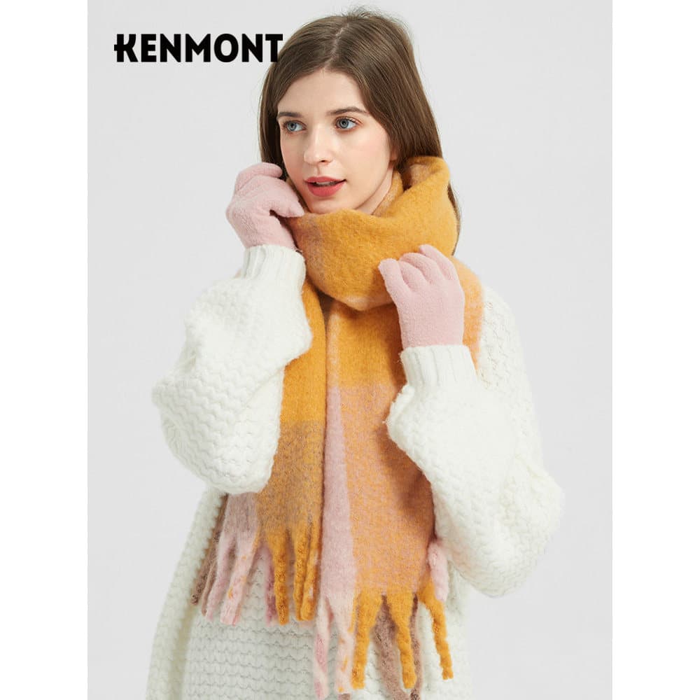 Kenmont Kamont Moda Cashmere Blended Cachecol Feminino Verificado Borla Cachecol Xale Versão Coreana Cachecol All-Match